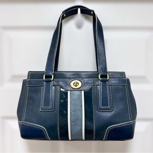 Coach Hamptons Signature Stripe Leather Patent Carryall Vintage Y2K